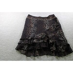 Express Skirt Womens XS Brown Black 100%‎ Silk Animal MobWife Ruffle Dark Fairy